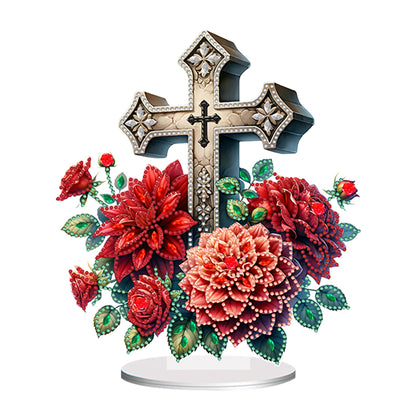 Acrylic Special Shape Cross Flower DIY Diamond Painting Desktop Ornaments