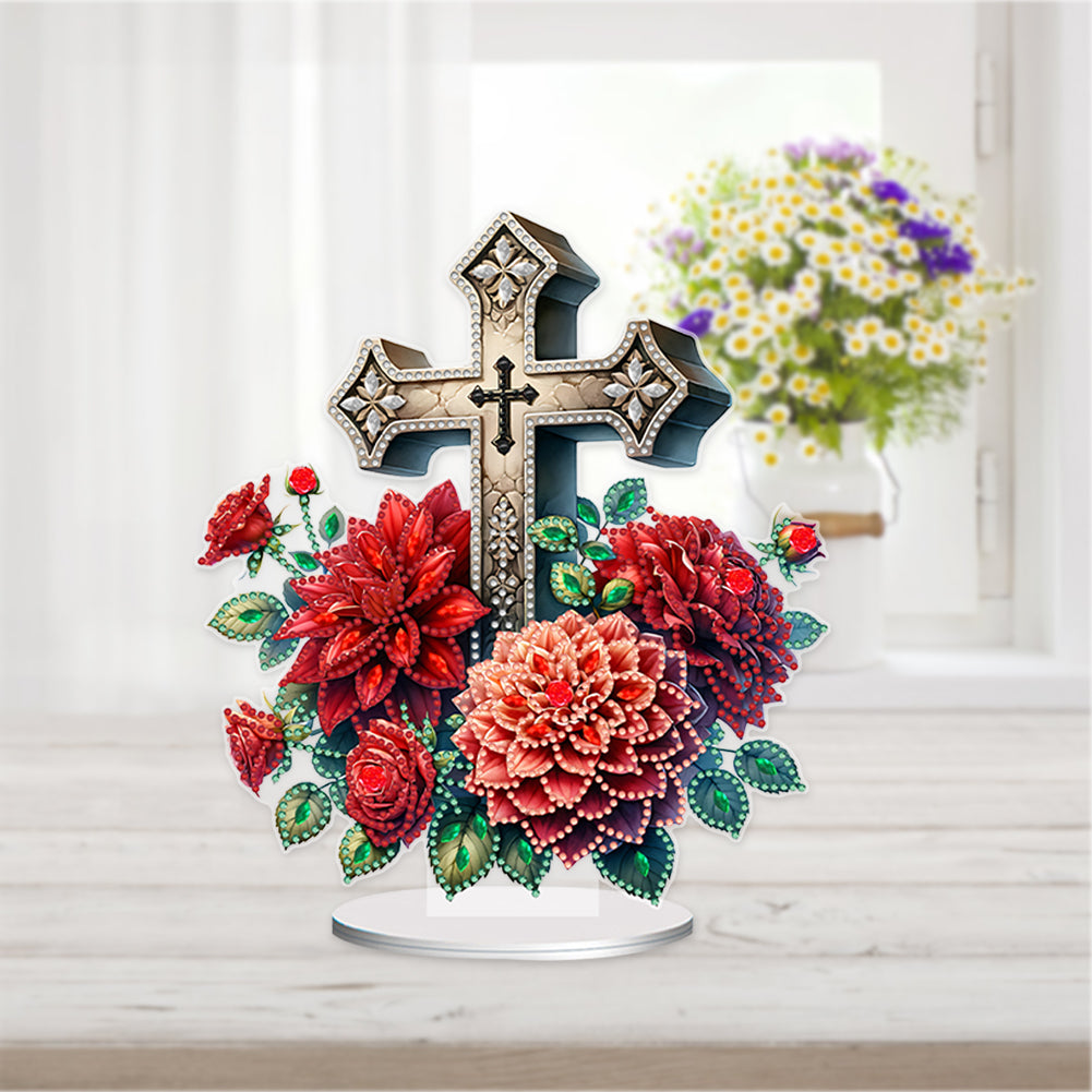 Acrylic Special Shape Cross Flower DIY Diamond Painting Desktop Ornaments