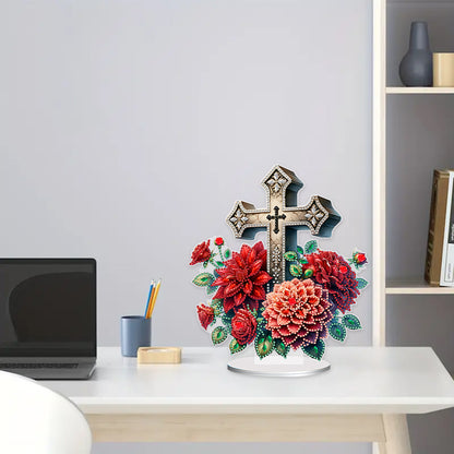 Acrylic Special Shape Cross Flower DIY Diamond Painting Desktop Ornaments