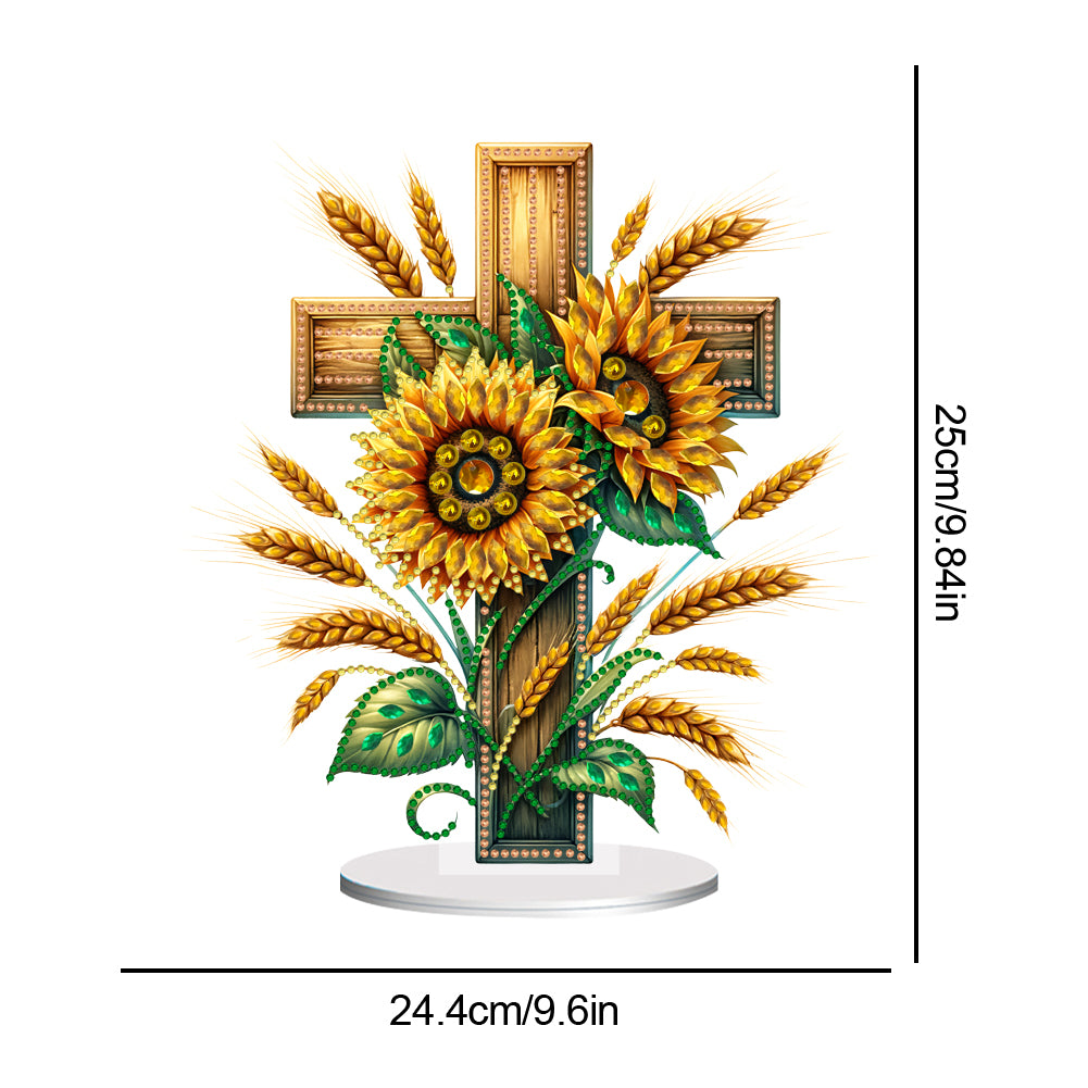 Acrylic Special Shape Cross Sunflower DIY Diamond Painting Desktop Ornaments