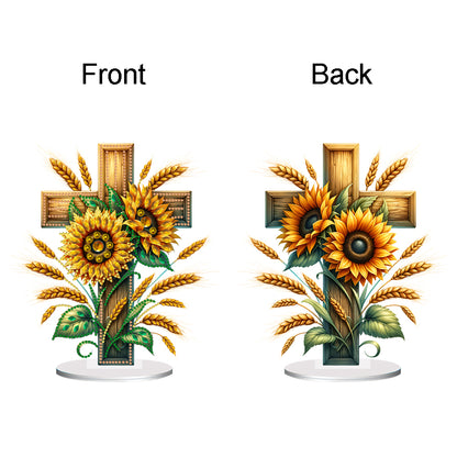 Acrylic Special Shape Cross Sunflower DIY Diamond Painting Desktop Ornaments