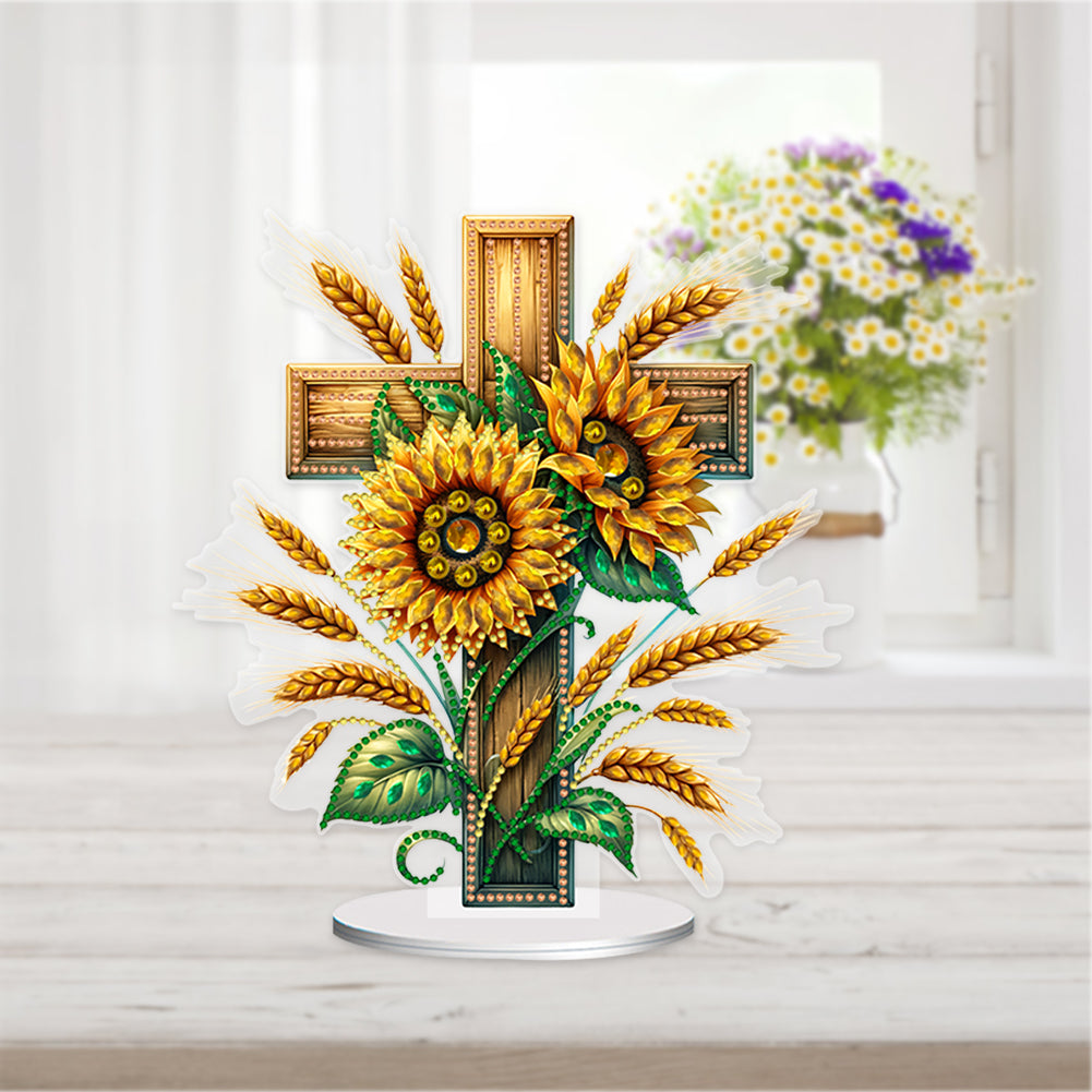 Acrylic Special Shape Cross Sunflower DIY Diamond Painting Desktop Ornaments