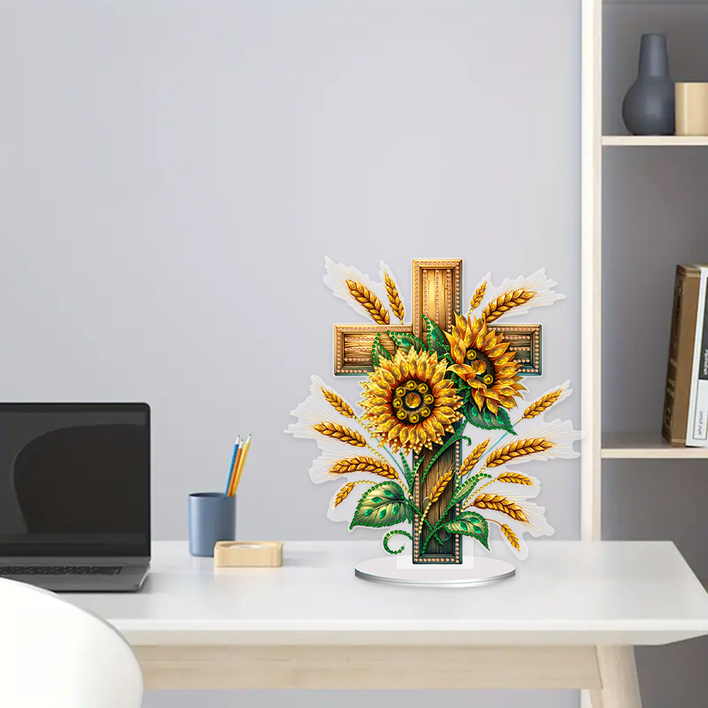 Acrylic Special Shape Cross Sunflower DIY Diamond Painting Desktop Ornaments