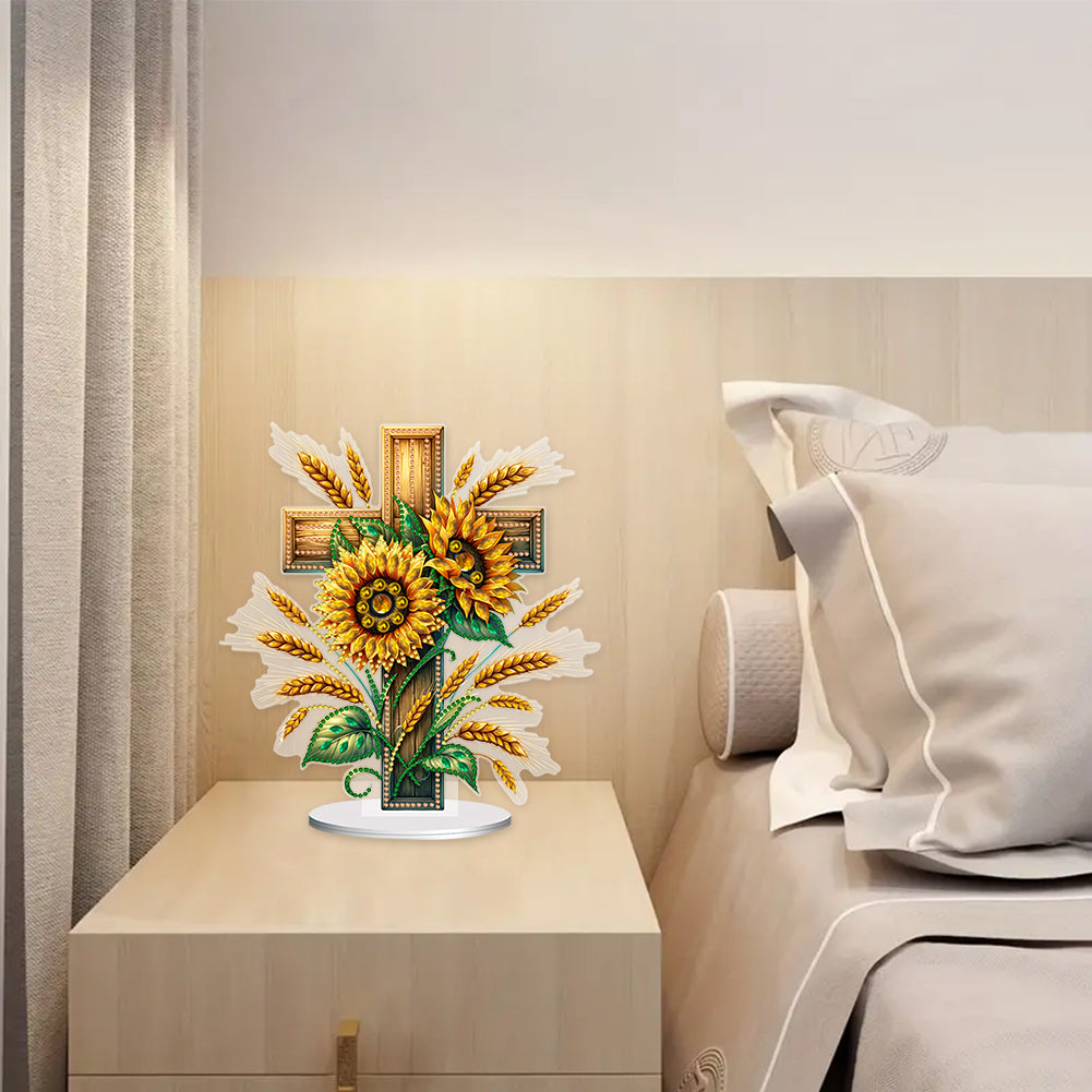 Acrylic Special Shape Cross Sunflower DIY Diamond Painting Desktop Ornaments