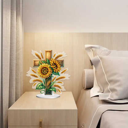 Acrylic Special Shape Cross Sunflower DIY Diamond Painting Desktop Ornaments