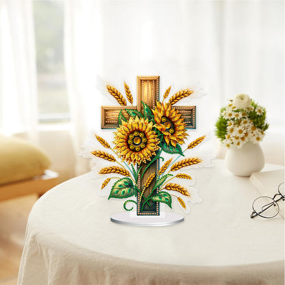 Acrylic Special Shape Cross Sunflower DIY Diamond Painting Desktop Ornaments