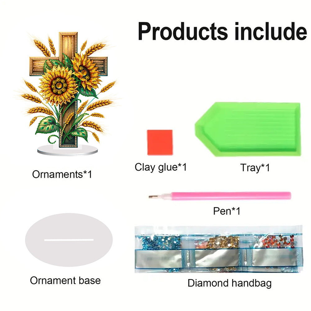 Acrylic Special Shape Cross Sunflower DIY Diamond Painting Desktop Ornaments