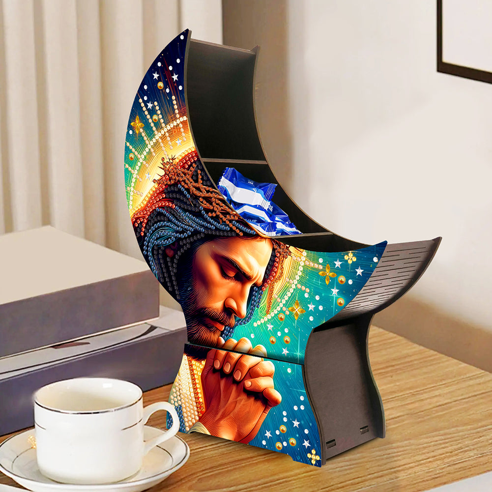 Jesus Diamond Painting Storage Box Resin Sundries Holder Case for Desktop