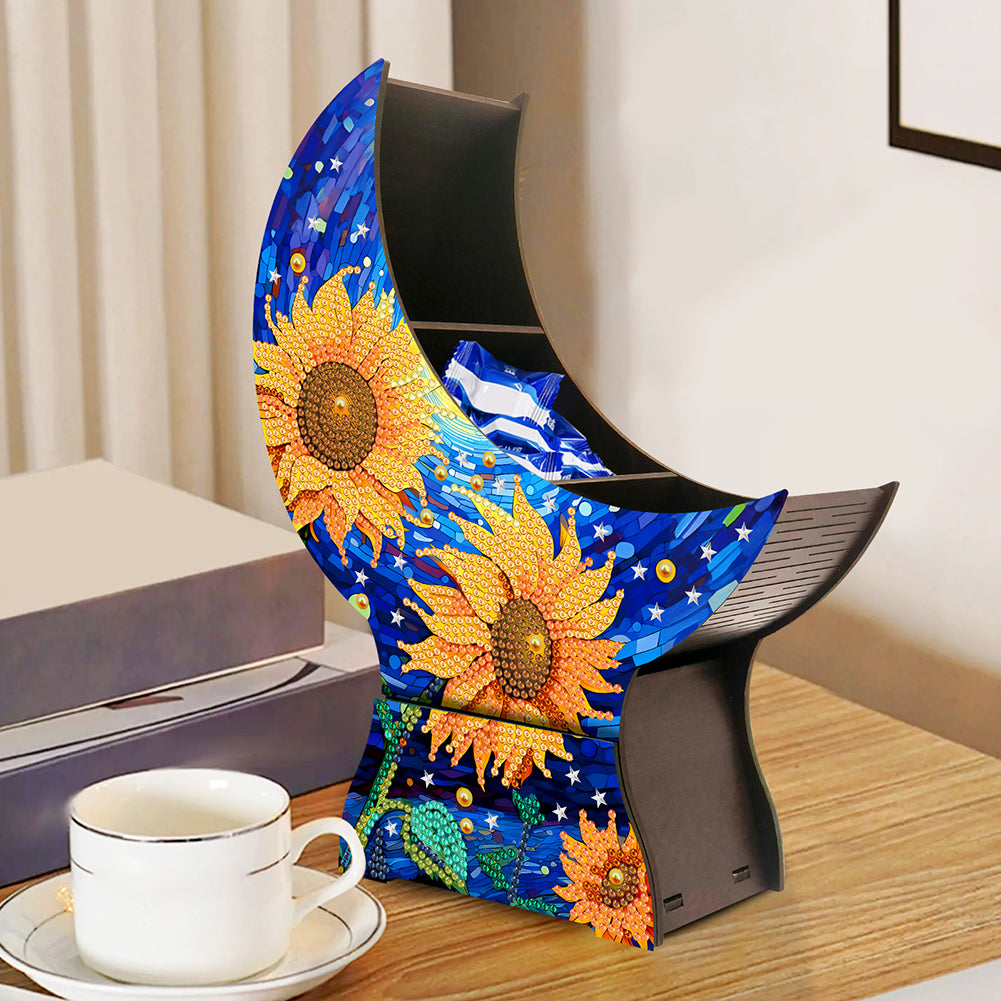 Sunflowers Diamond Painting Storage Box Resin Sundries Holder Case for Desktop