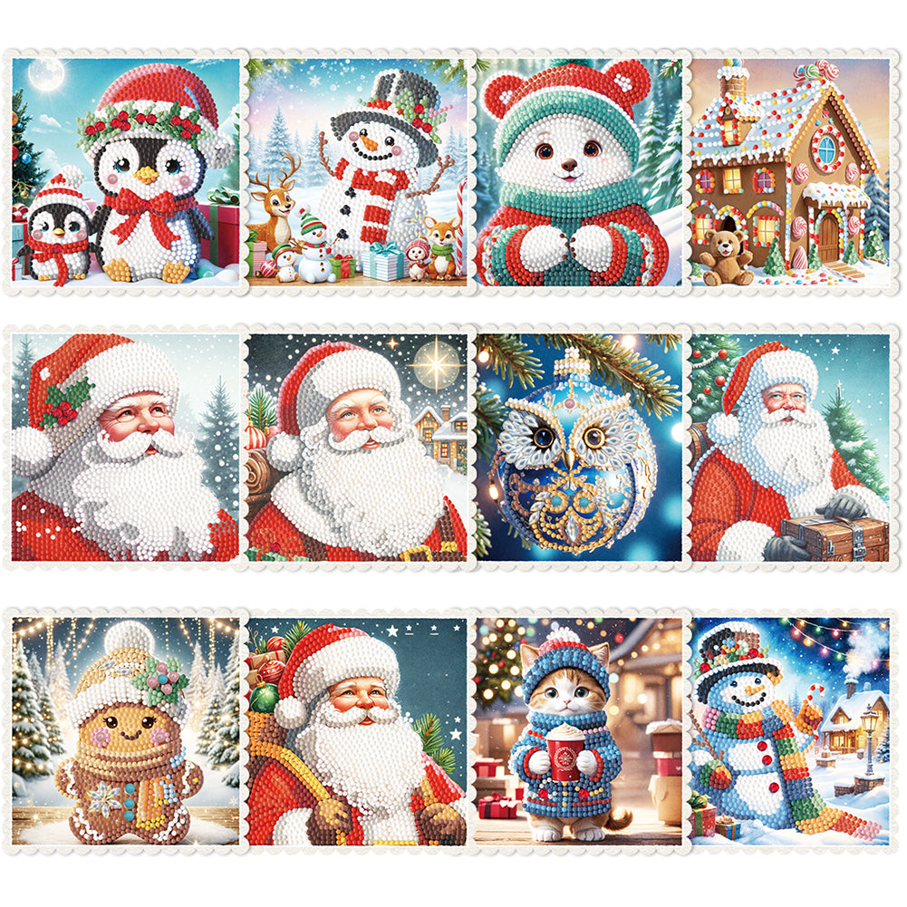 12Pcs Christmas Diamond Daily Wish Card Santa Claus Penguin for Adults Beginners