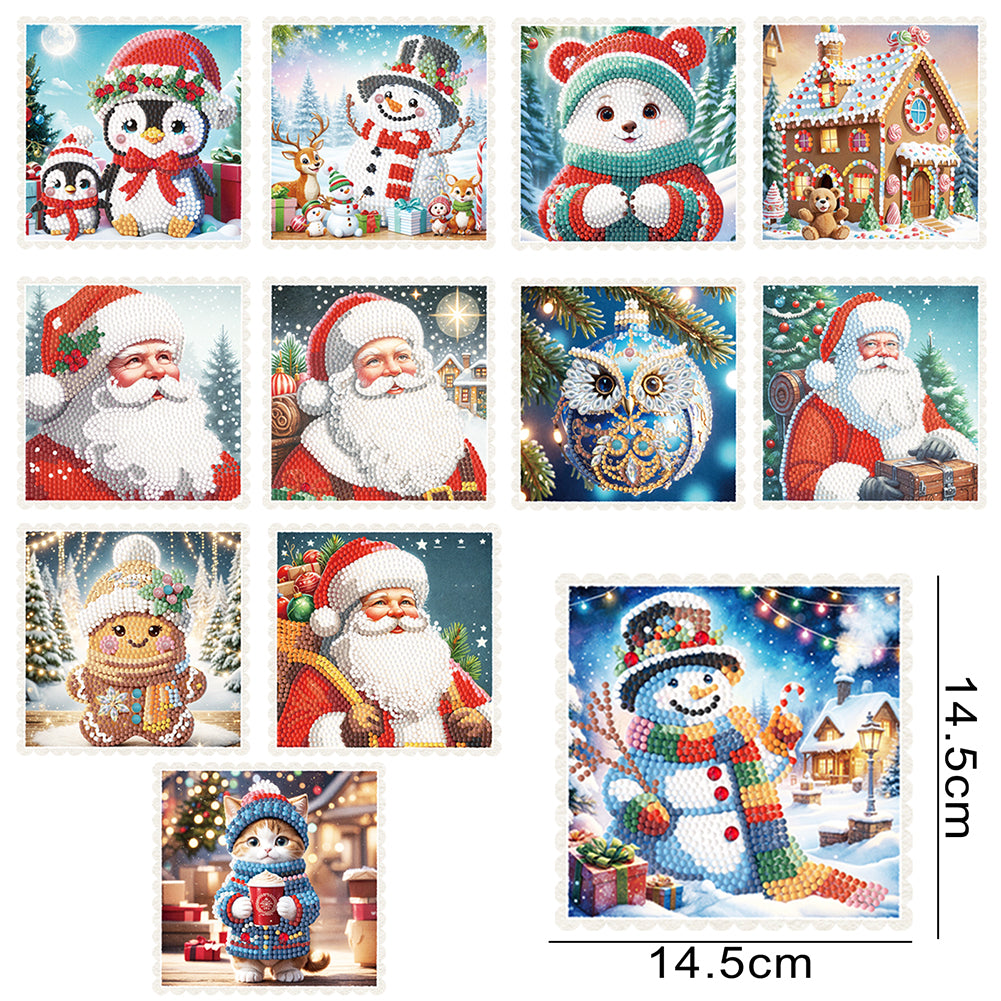 12Pcs Christmas Diamond Daily Wish Card Santa Claus Penguin for Adults Beginners