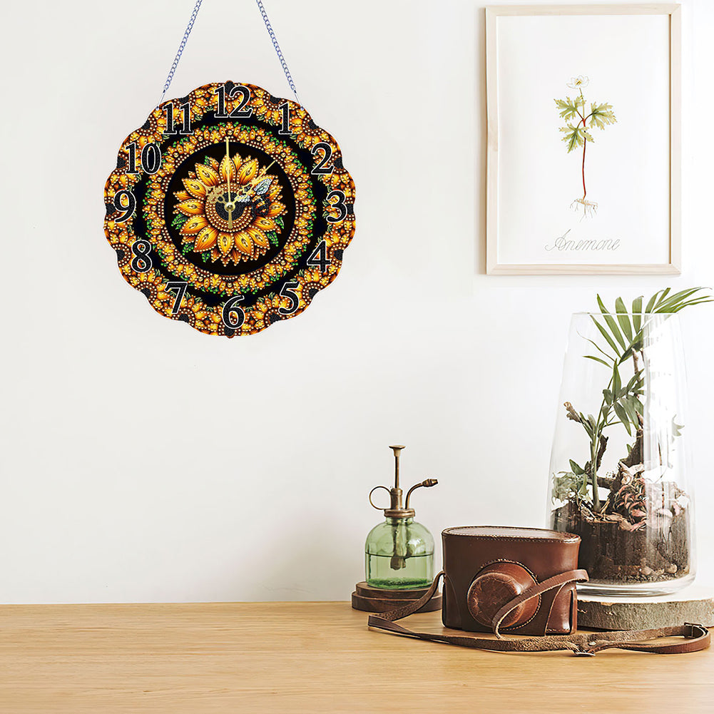 Special Shape Sunflower Bee DIY Diamond Painting Hanging Clock for Home Decor