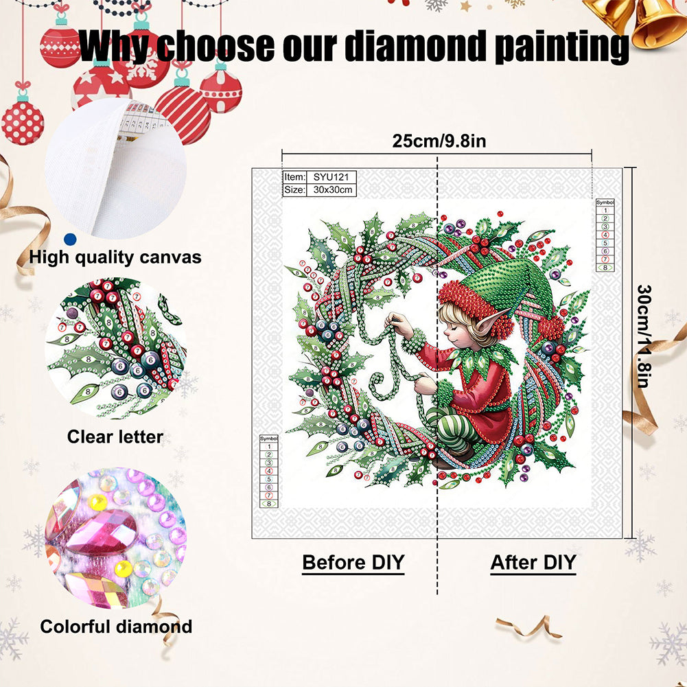 Christmas Elves - Partial Special-Shaped Drill Diamond Painting 30*30CM