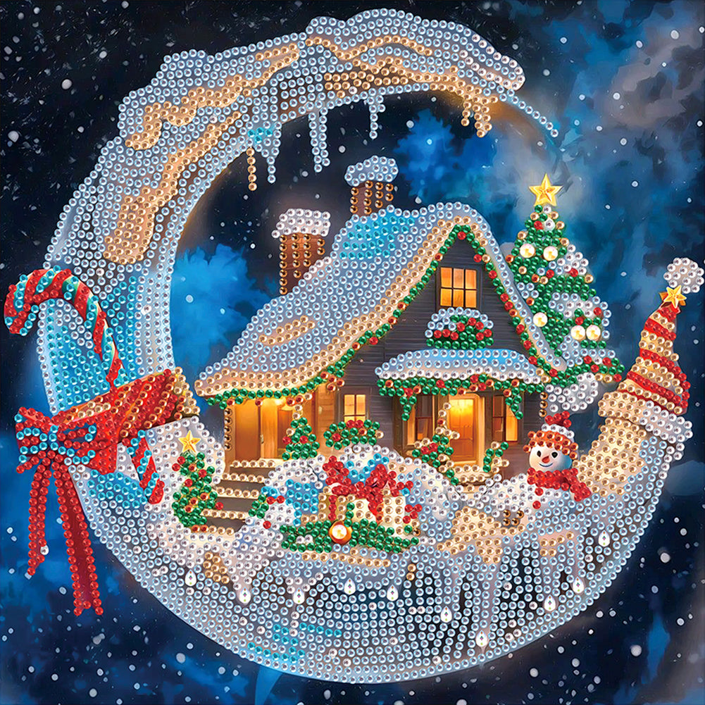 Christmas Moonlight House - Partial Special-Shaped Drill Diamond Painting 30*30CM