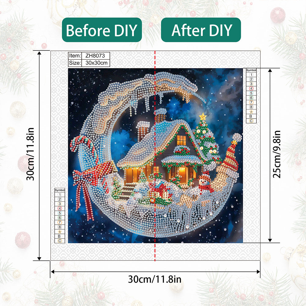 Christmas Moonlight House - Partial Special-Shaped Drill Diamond Painting 30*30CM