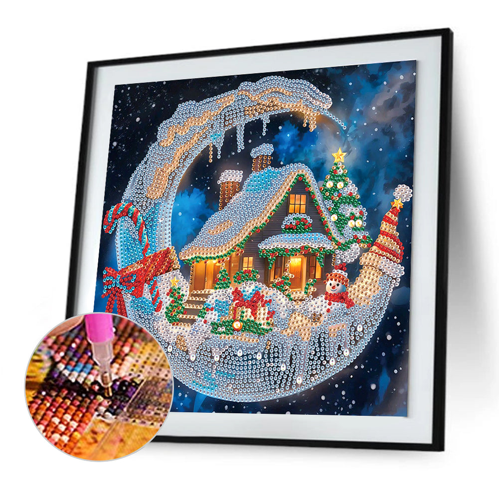 Christmas Moonlight House - Partial Special-Shaped Drill Diamond Painting 30*30CM