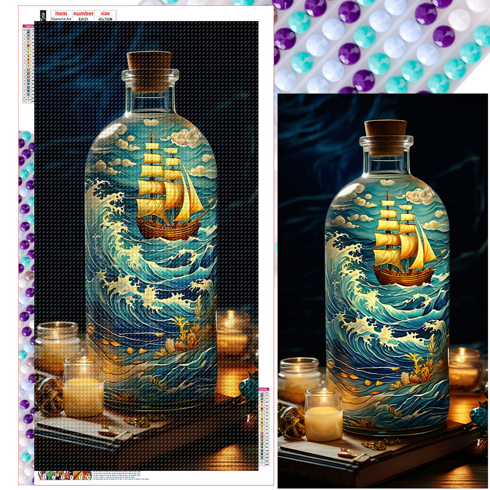 Fantasy Glass Bottle Castle Sailboat Scenery - Full Round Drill Diamond Painting 40*75CM