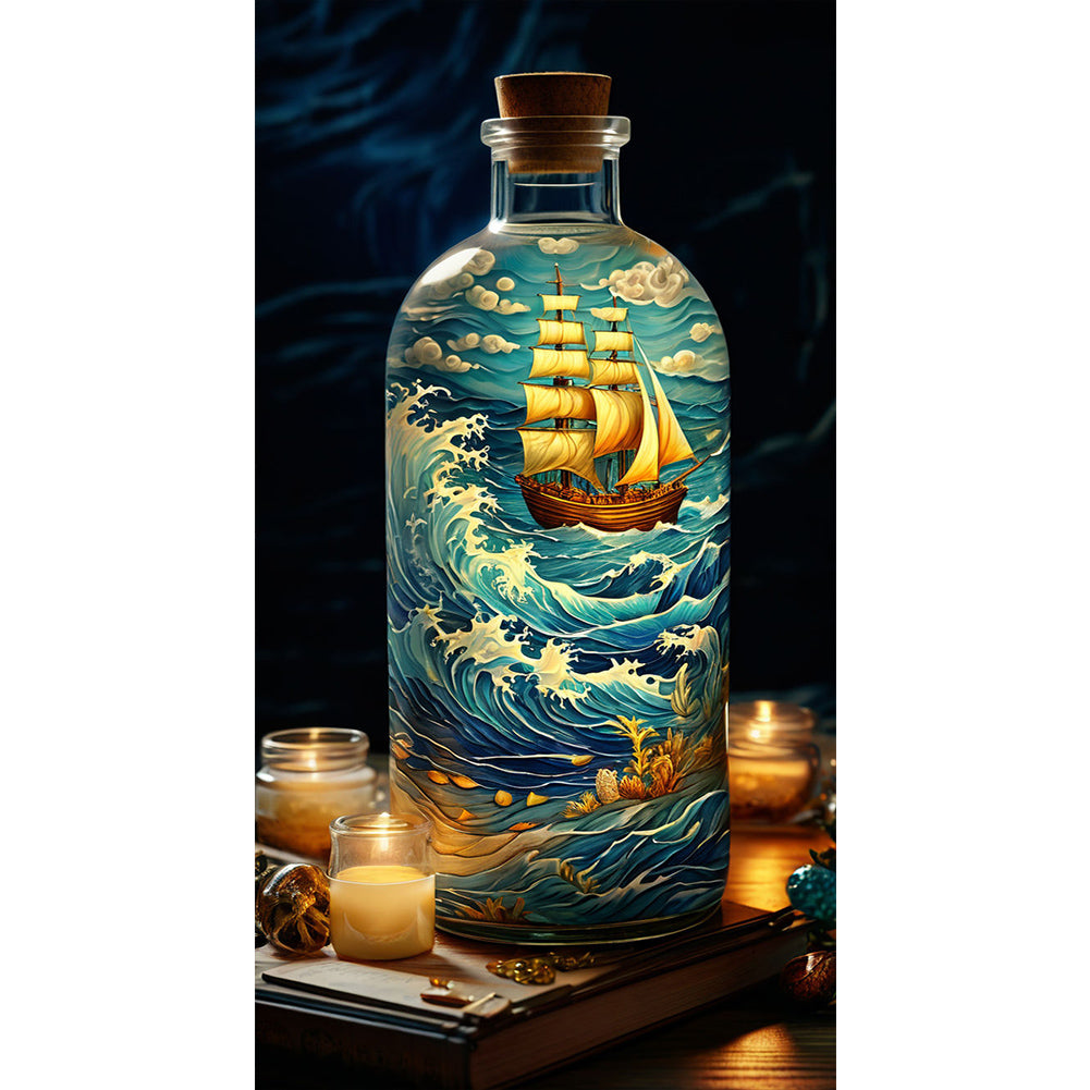 Fantasy Glass Bottle Castle Sailboat Scenery - Full Round Drill Diamond Painting 40*75CM