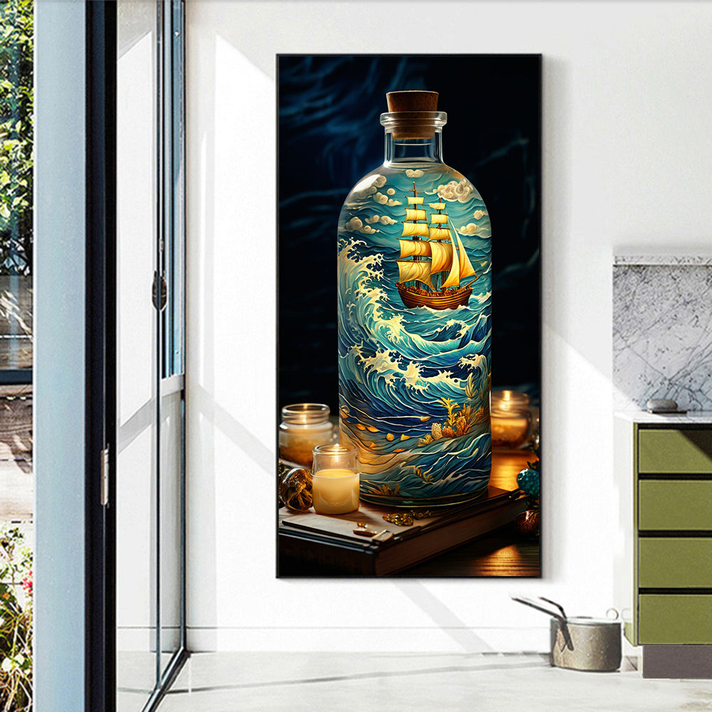 Fantasy Glass Bottle Castle Sailboat Scenery - Full Round Drill Diamond Painting 40*75CM