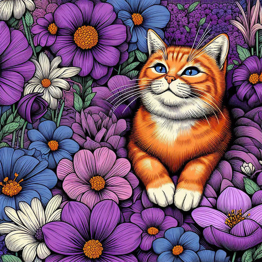 Purple Orange Cat - Full Round Drill Diamond Painting 40*40CM