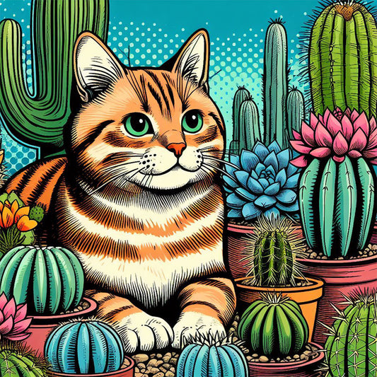 Cactus Cat - Full Round Drill Diamond Painting 40*40CM