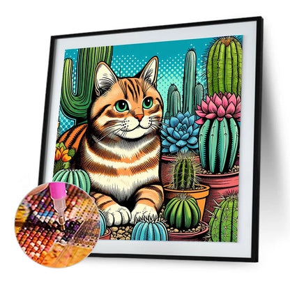 Cactus Cat - Full Round Drill Diamond Painting 40*40CM