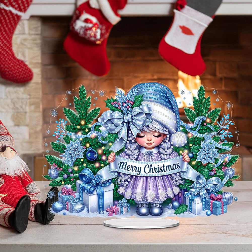 Acrylic Special Shape Merry Christmas Girl DIY Diamond Painting Desktop Ornament