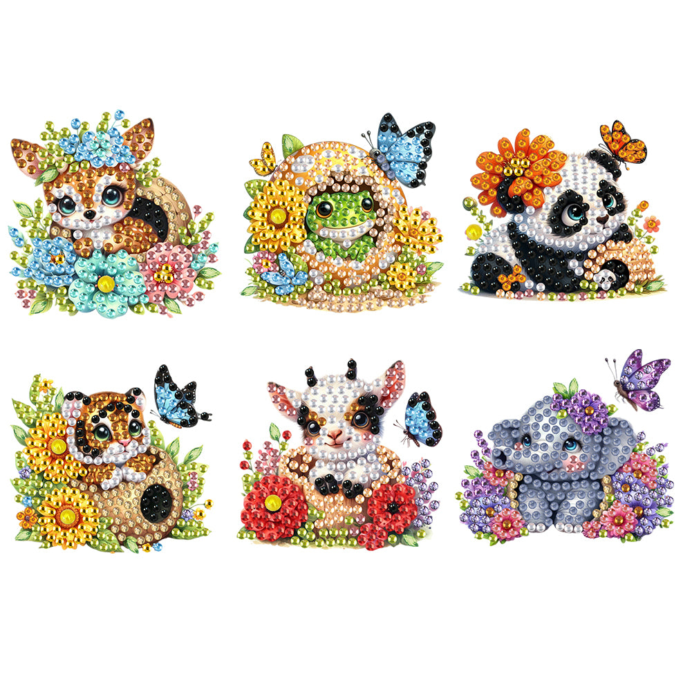 6Pcs Acrylic Animals And Flowers Diamond Art Fridge Magnet for Car Mailbox Decor