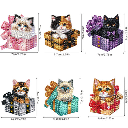 6Pcs Acrylic Gift Box Cat Diamond Art Fridge Magnet for Car Mailbox Decor