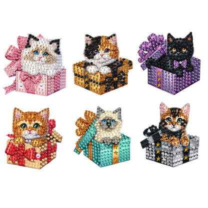 6Pcs Acrylic Gift Box Cat Diamond Art Fridge Magnet for Car Mailbox Decor