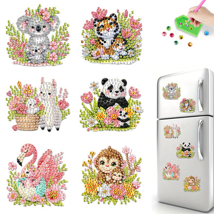 6Pcs Acrylic Animals And Flowers Diamond Art Fridge Magnet for Car Mailbox Decor