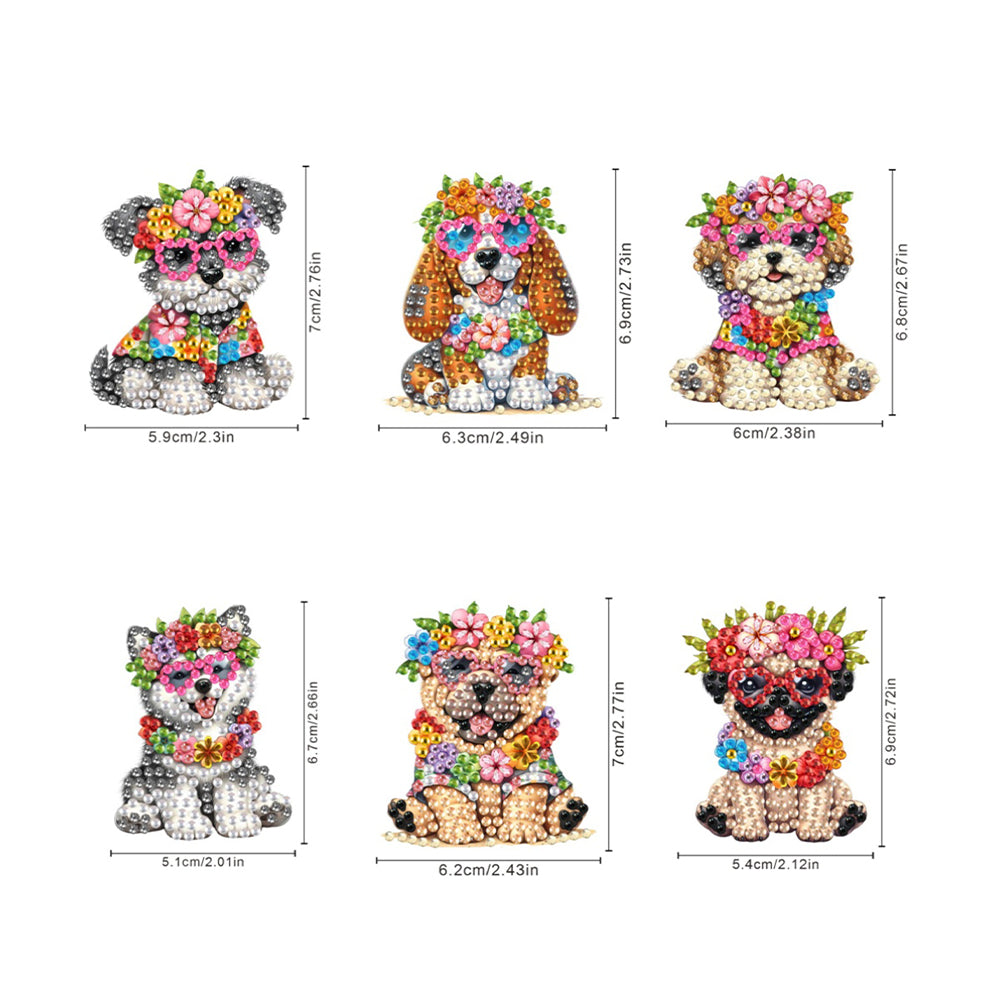 6Pcs Acrylic Dogs Diamond Painting Art Fridge Magnet for Car Mailbox Decor