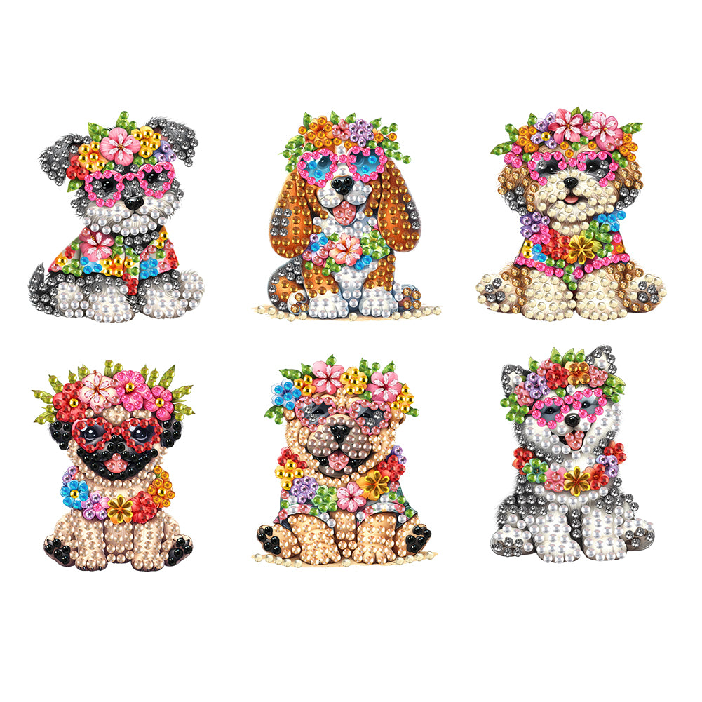 6Pcs Acrylic Dogs Diamond Painting Art Fridge Magnet for Car Mailbox Decor