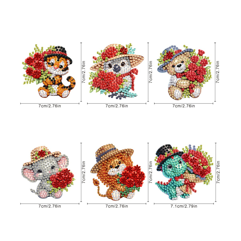 6Pcs Acrylic Animal And Red Rose Diamond Art Fridge Magnet for Car Mailbox Decor