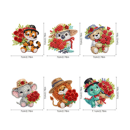 6Pcs Acrylic Animal And Red Rose Diamond Art Fridge Magnet for Car Mailbox Decor