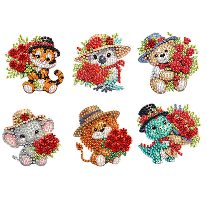 6Pcs Acrylic Animal And Red Rose Diamond Art Fridge Magnet for Car Mailbox Decor