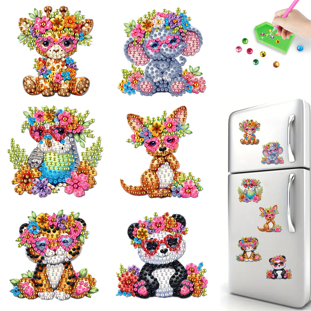 6Pcs Acrylic Animals And Flowers Diamond Art Fridge Magnet for Car Mailbox Decor