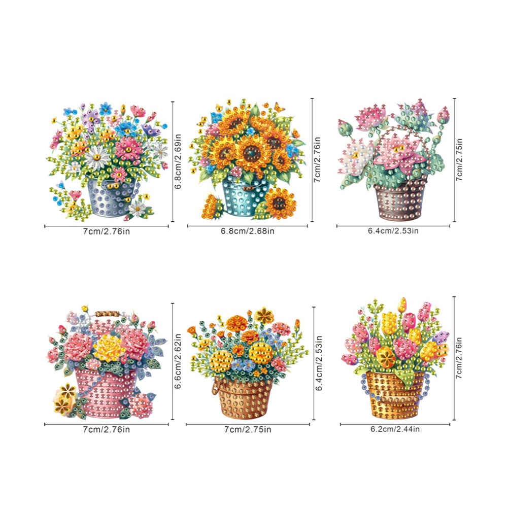 6Pcs Acrylic Flower Bucket Diamond Art Fridge Magnet for Car Mailbox Decor