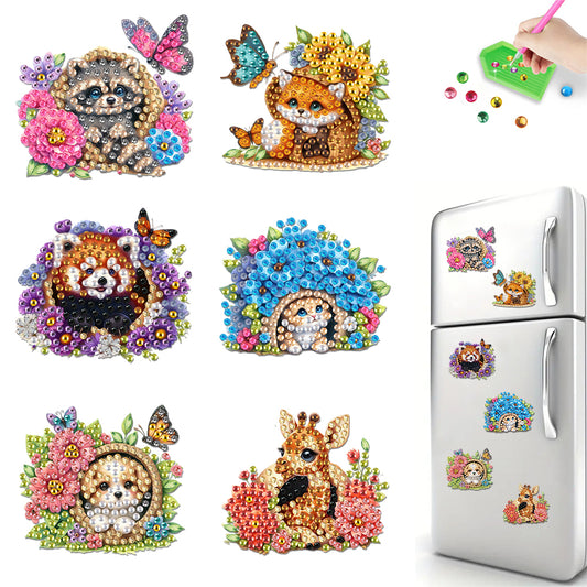 6Pcs Acrylic Animals And Flowers Diamond Art Fridge Magnet for Car Mailbox Decor