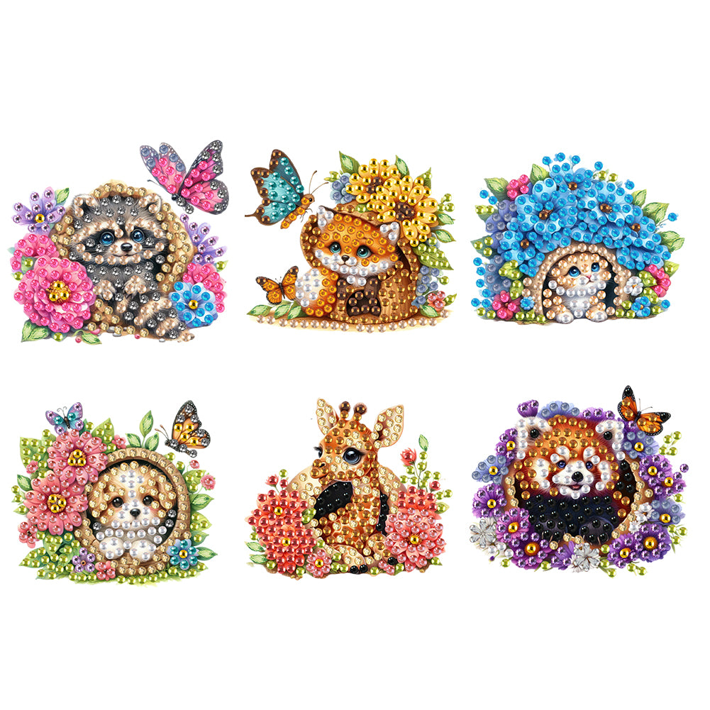 6Pcs Acrylic Animals And Flowers Diamond Art Fridge Magnet for Car Mailbox Decor