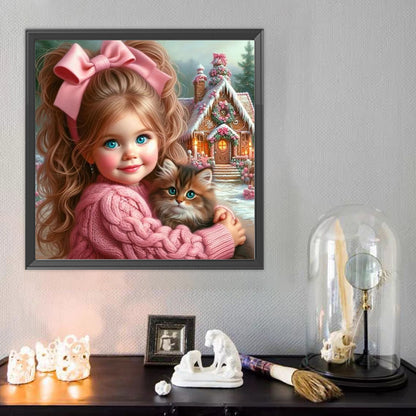 Blue Eyed Cute Girl - Full Round Drill Diamond Painting 40*40CM