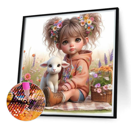 Cute Girl With Big Eyes - Full Round Drill Diamond Painting 40*40CM