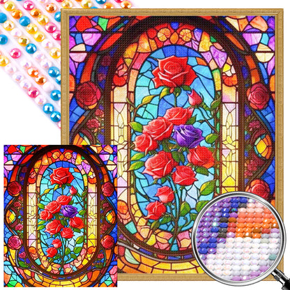 Glass Painting Rose - Full AB Round Drill Diamond Painting 40*50CM