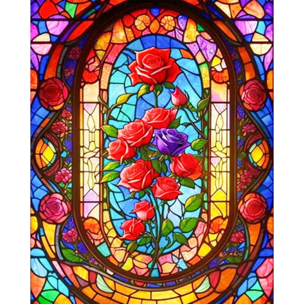 Glass Painting Rose - Full AB Round Drill Diamond Painting 40*50CM