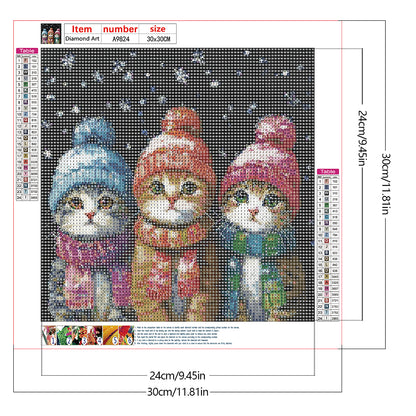 Three Cats In Winter - Full Round Drill Diamond Painting 30*30CM