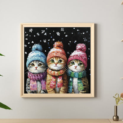 Three Cats In Winter - Full Round Drill Diamond Painting 30*30CM