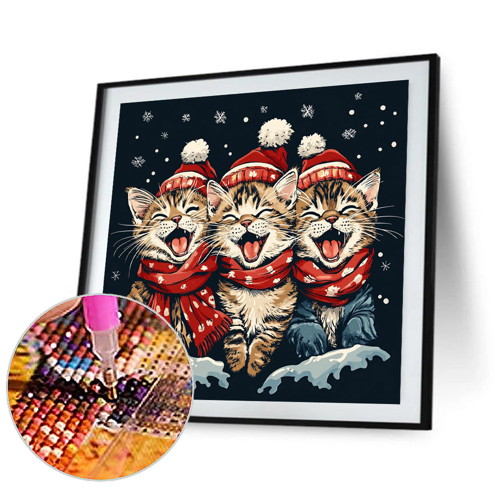 Happy Cat In Winter - Full Round Drill Diamond Painting 30*30CM