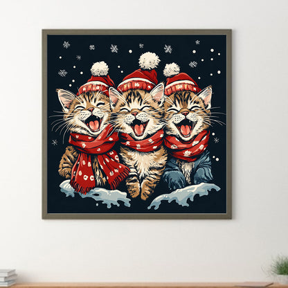 Happy Cat In Winter - Full Round Drill Diamond Painting 30*30CM