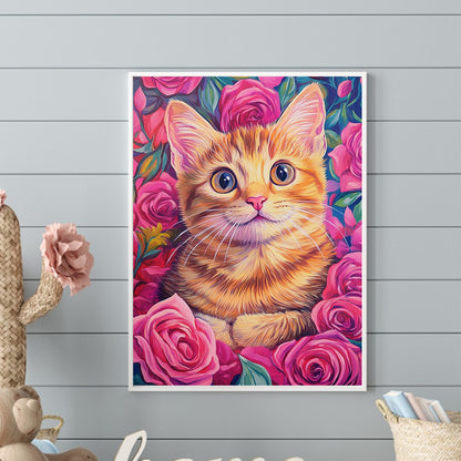 Rose Orange Cat - Full Round Drill Diamond Painting 30*40CM