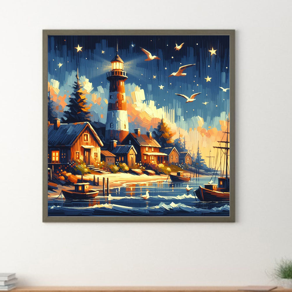 Seagull Lighthouse - Full Round Drill Diamond Painting 40*40CM